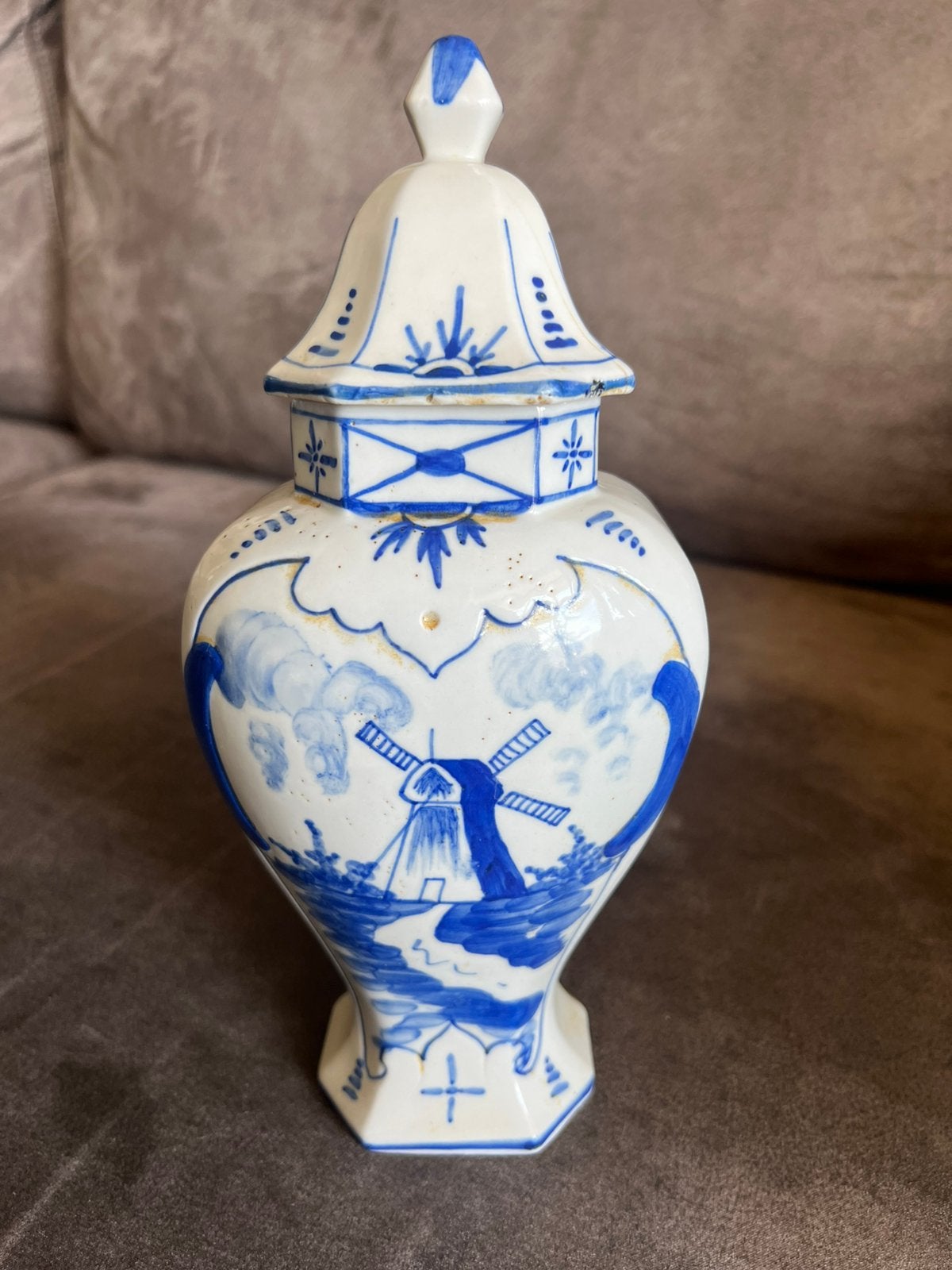 Antiek Delfts Blauw Vaasje Handbeschilderd Jaren 40/50., Ophalen of Verzenden