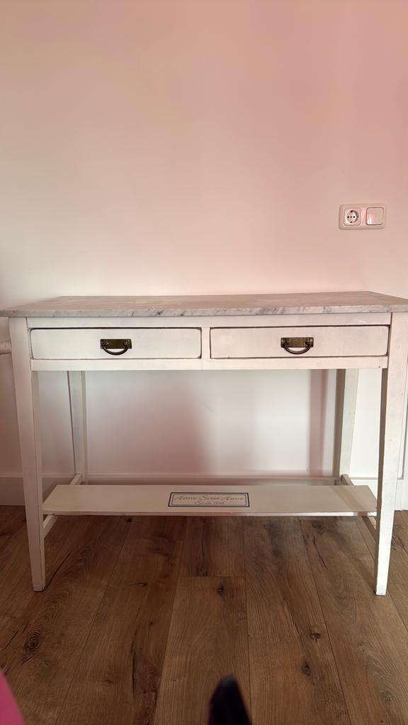 Witte console tafel met marmeren blad, Ophalen, Gebruikt, 75 cm of meer, 60 cm of meer