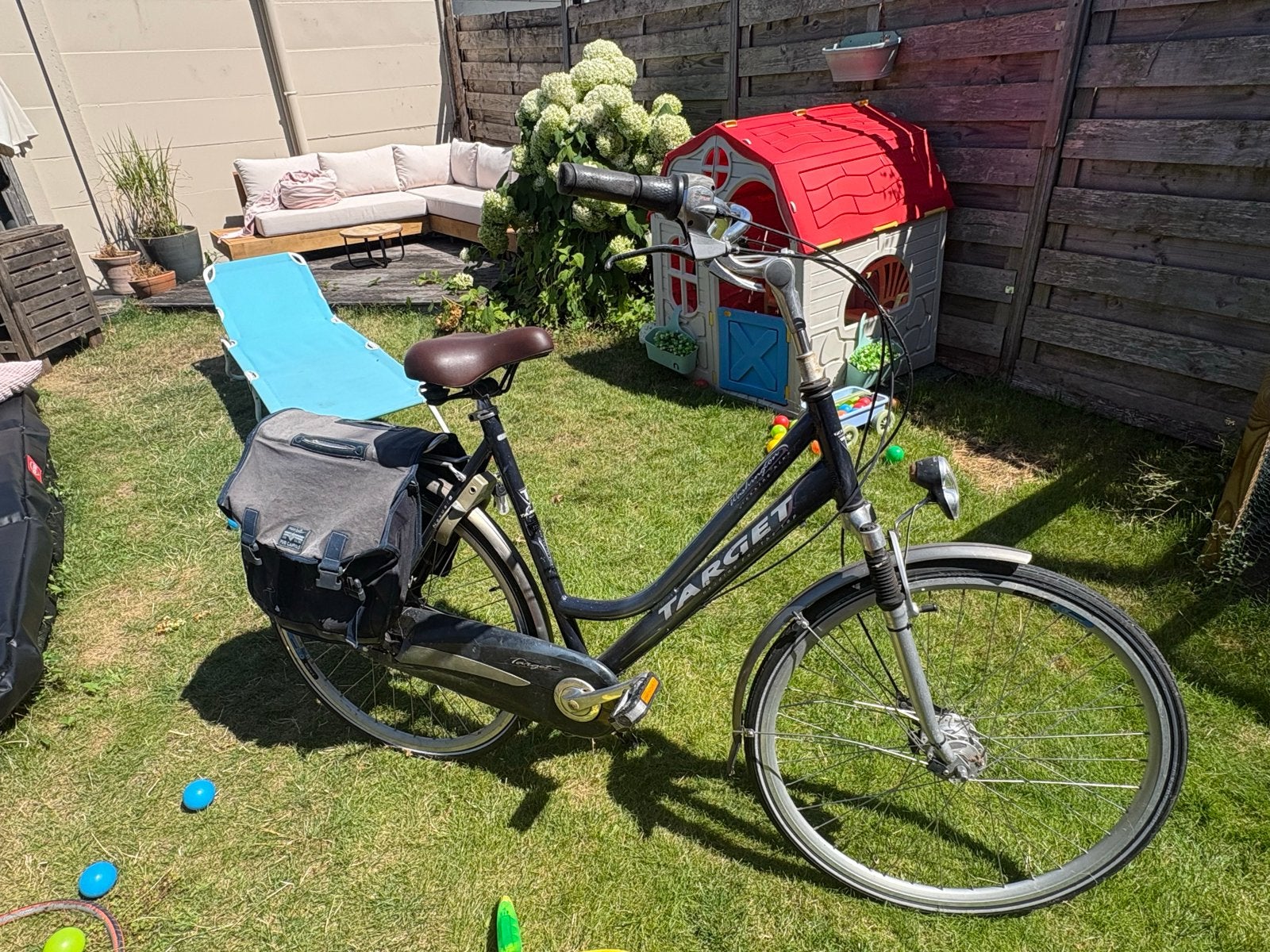 Target Damesfiets met lage instap en fietstassen, Terugtraprem, Ophalen, Overige merken, 53 tot 56 cm
