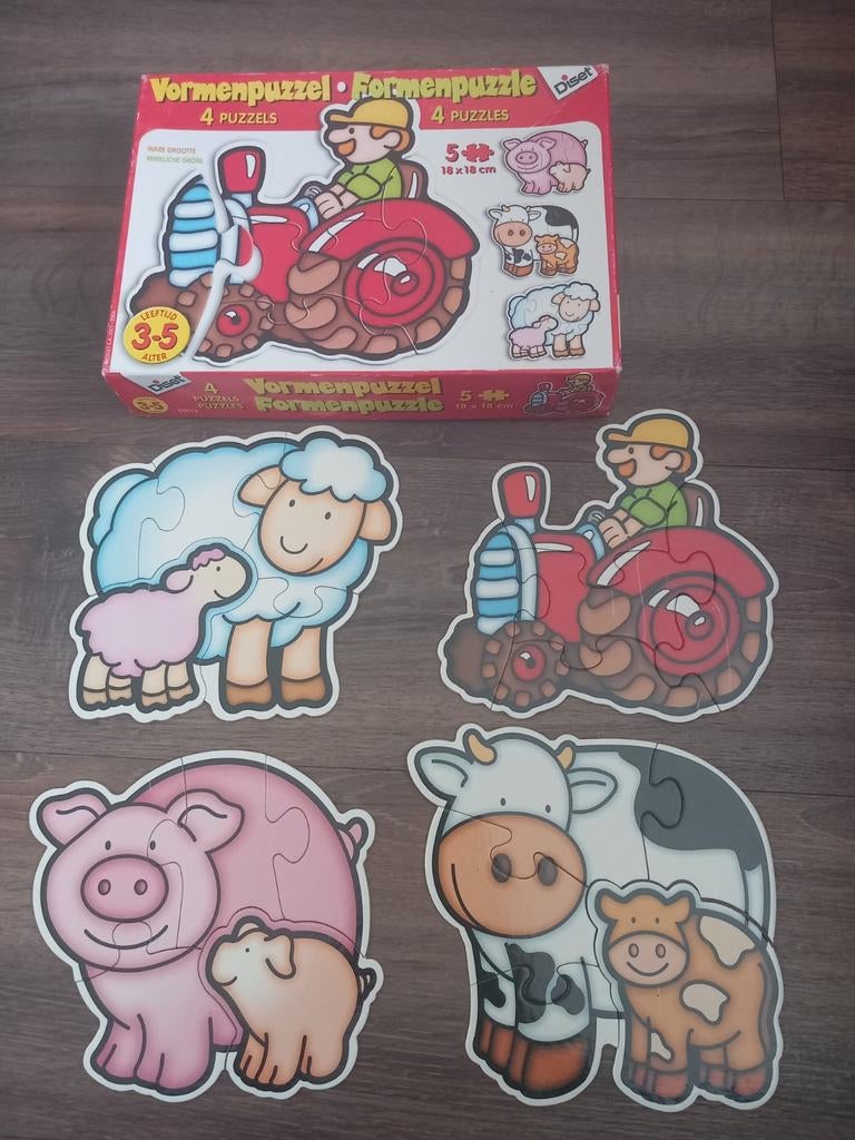 Vormenpuzzel 4 Puzzels Boerderijdieren, 5 stukken per puzzel, Ophalen, Minder dan 10 stukjes, Gebruikt, 2 tot 4 jaar