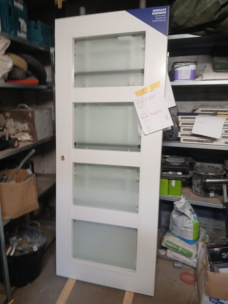 Nieuwe binnendeur met glas, wit (211.5x85.4 cm), Ophalen, 80 tot 100 cm, 215 cm of meer, Binnendeur