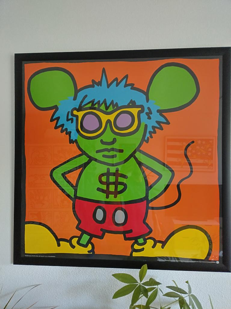 Keith Haring - Andy Mouse (2x) zéér groot 1x1 meter !, Ophalen