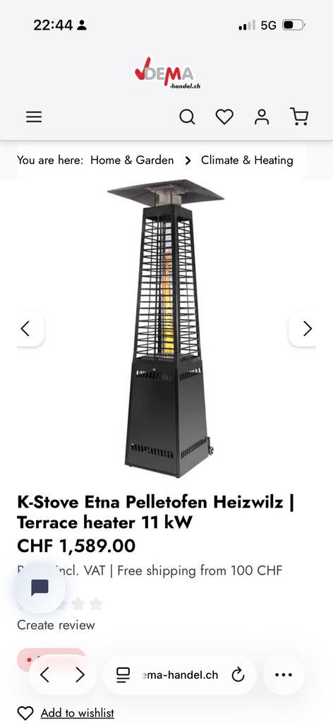 K-Stove Etna Pelletkachel Terrasverwarmer, Tuin en Terras, Ophalen, Zo goed als nieuw, Elektrisch, Vloer