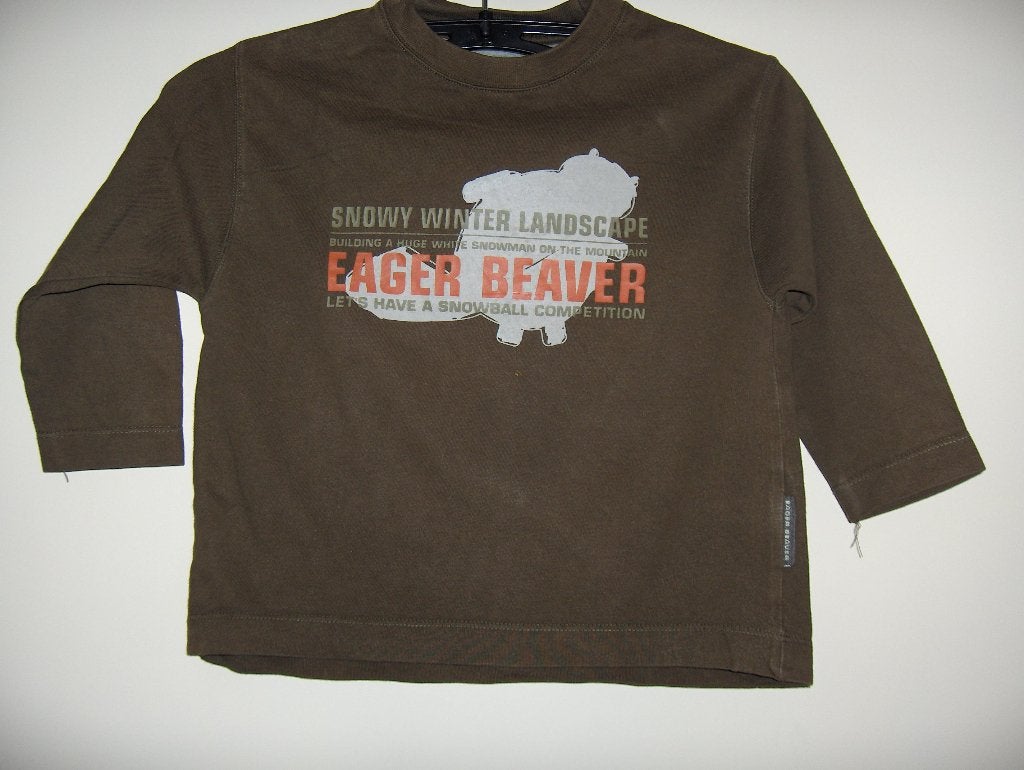 Goedkoop bruin oranje katoenen print shirt EAGER BEAVER 98, Gebruikt, Eager Beaver, Ophalen of Verzenden, Shirt of Longsleeve