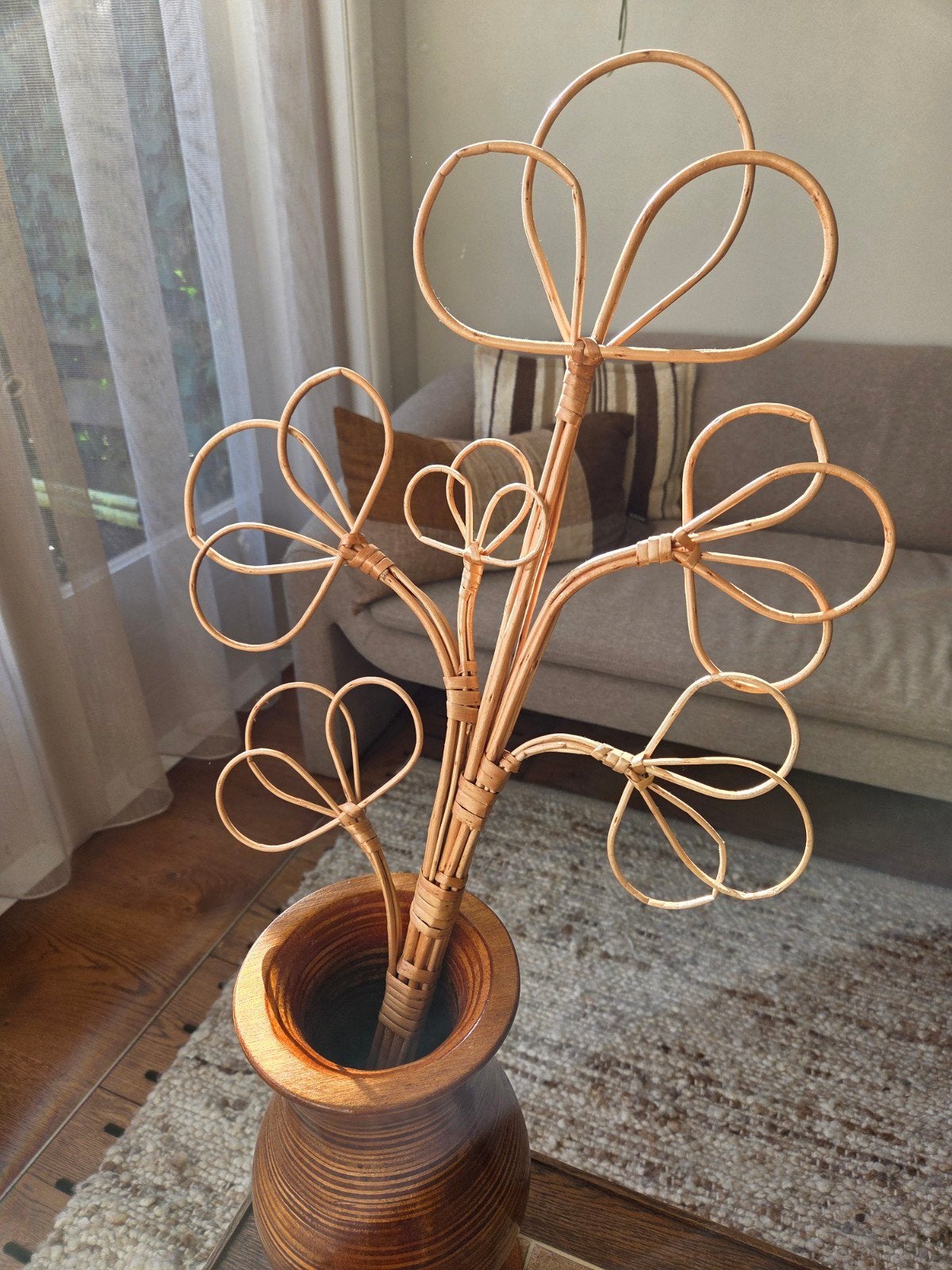 Vintage rotan bloemen decoratie, Huis en Inrichting, Ophalen, Vintage, Beige, Zo goed als nieuw