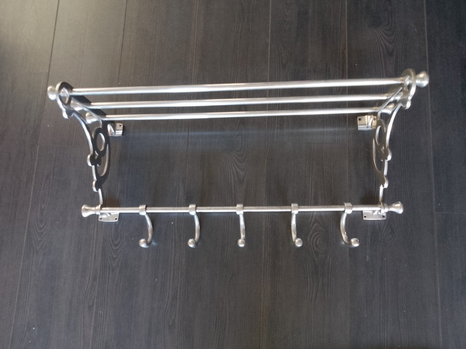Vintage klassieke trein kapstok met haken en hoedenplank, Ophalen of Verzenden, Metaal, Wandkapstok, Minder dan 100 cm