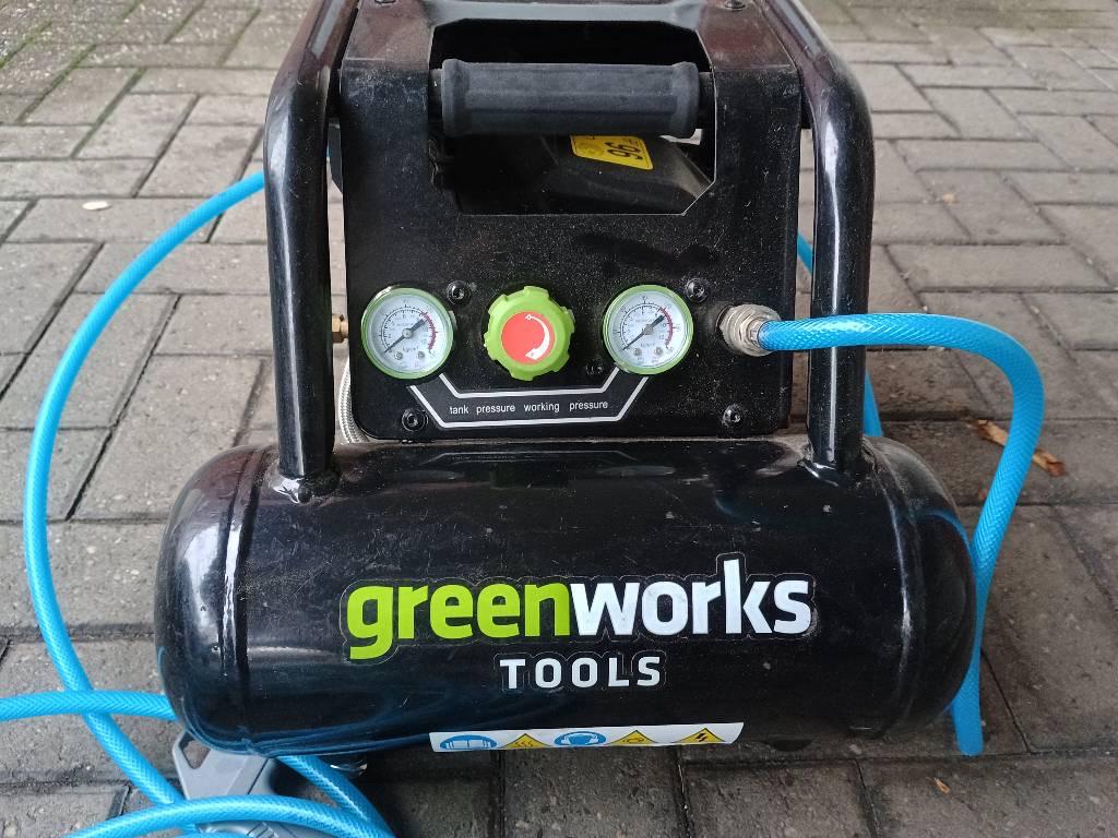 Greenworks Tools Compressor 5L 8 bar, Ophalen, Gebruikt, 6 tot 10 bar, Minder dan 200 liter/min