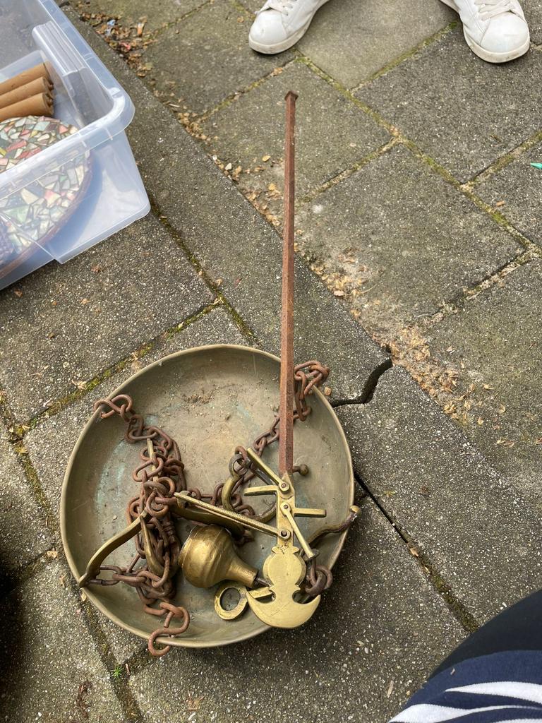Antieke koperen hangweegschaal, Antiek en Kunst, Ophalen