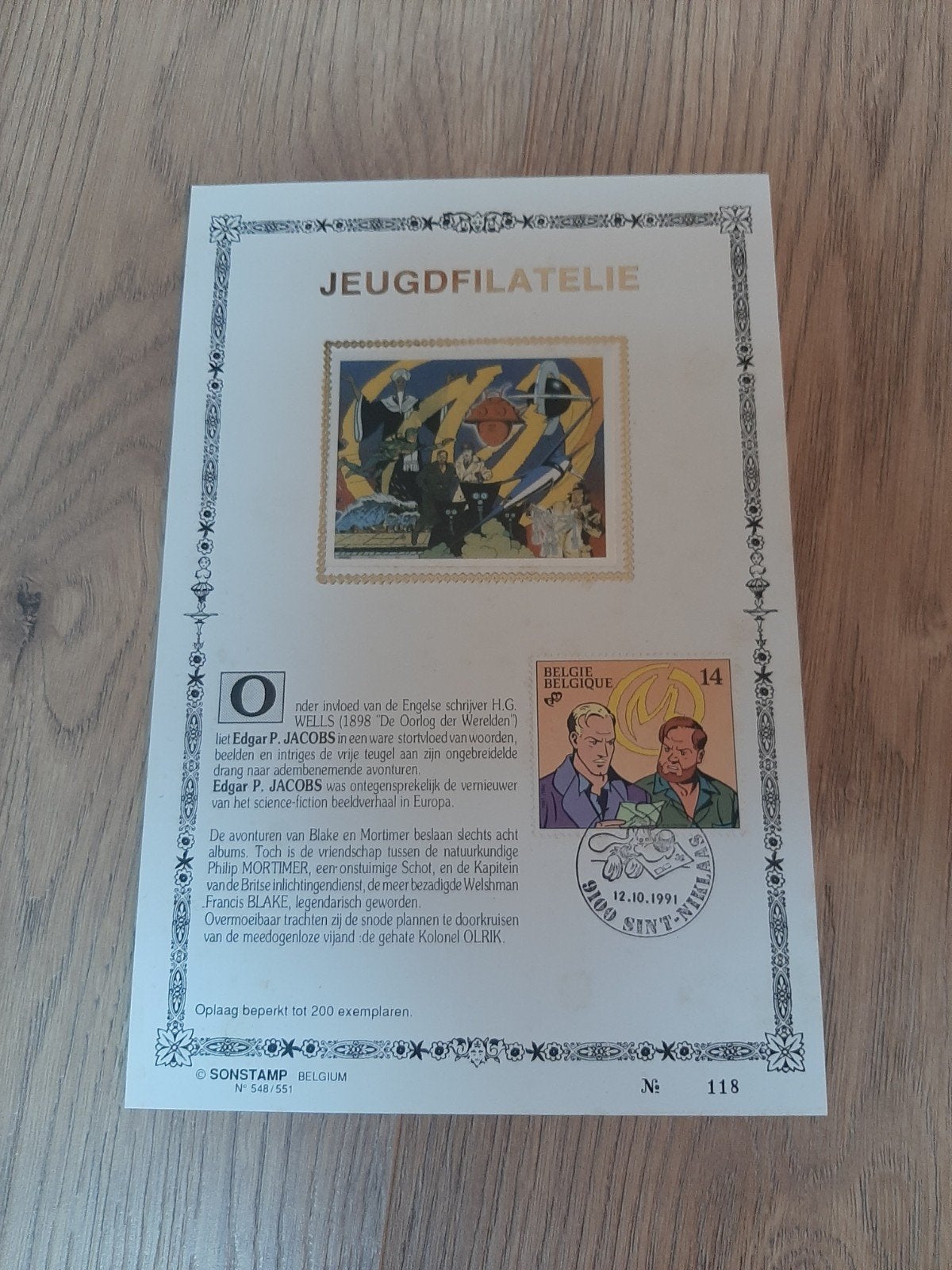 Blake en Mortimer zegel 14 franc postzegel (118/200), Postzegels en Munten, Brieven en Enveloppen | België, Ophalen of Verzenden