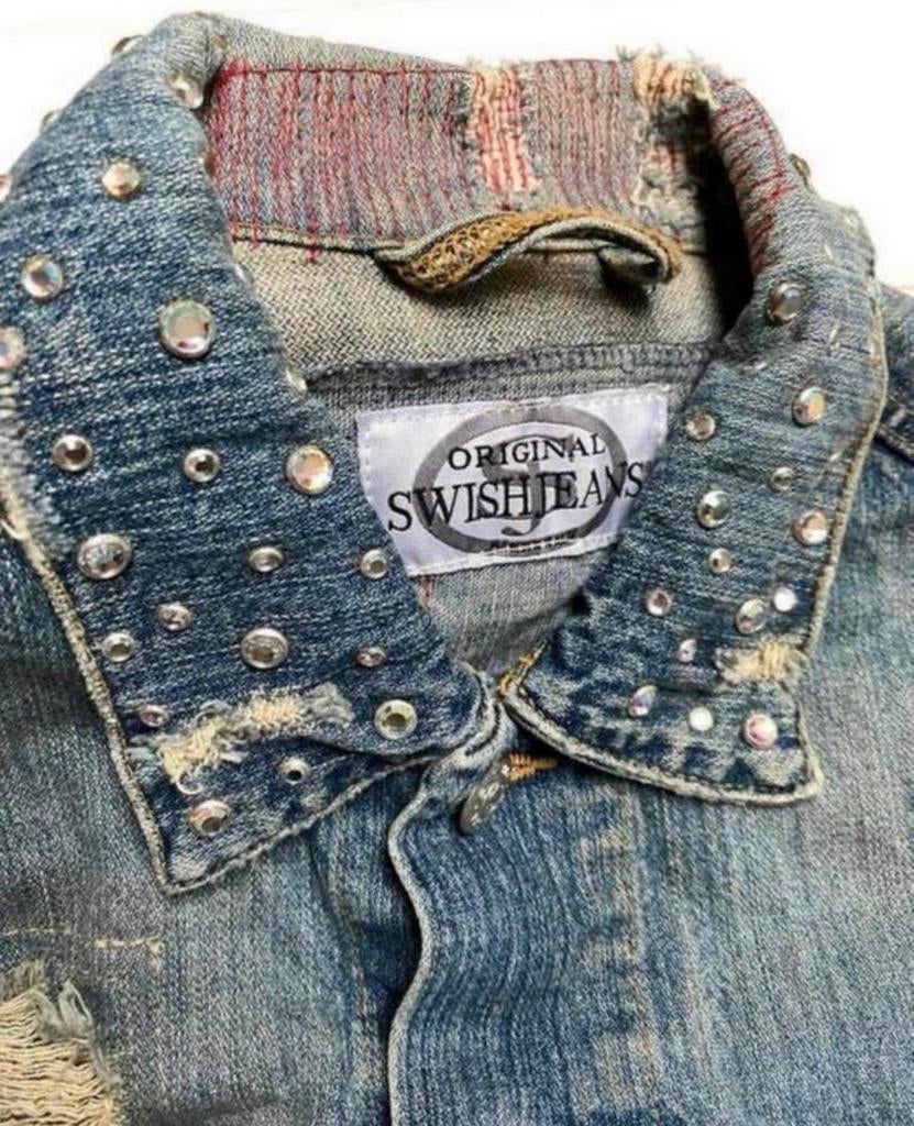 Swish Jeans Destroyed Studded Jeans Jack met swarovski, Ophalen of Verzenden, Zo goed als nieuw, Maat 38/40 (M), Blauw