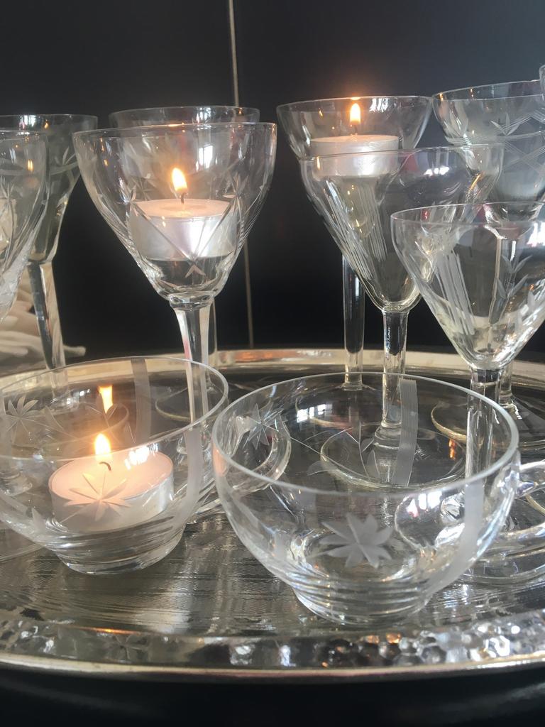 Antiek geslepen kristal glazen wijnglazen 14 delig, Antiek en Kunst, Ophalen of Verzenden