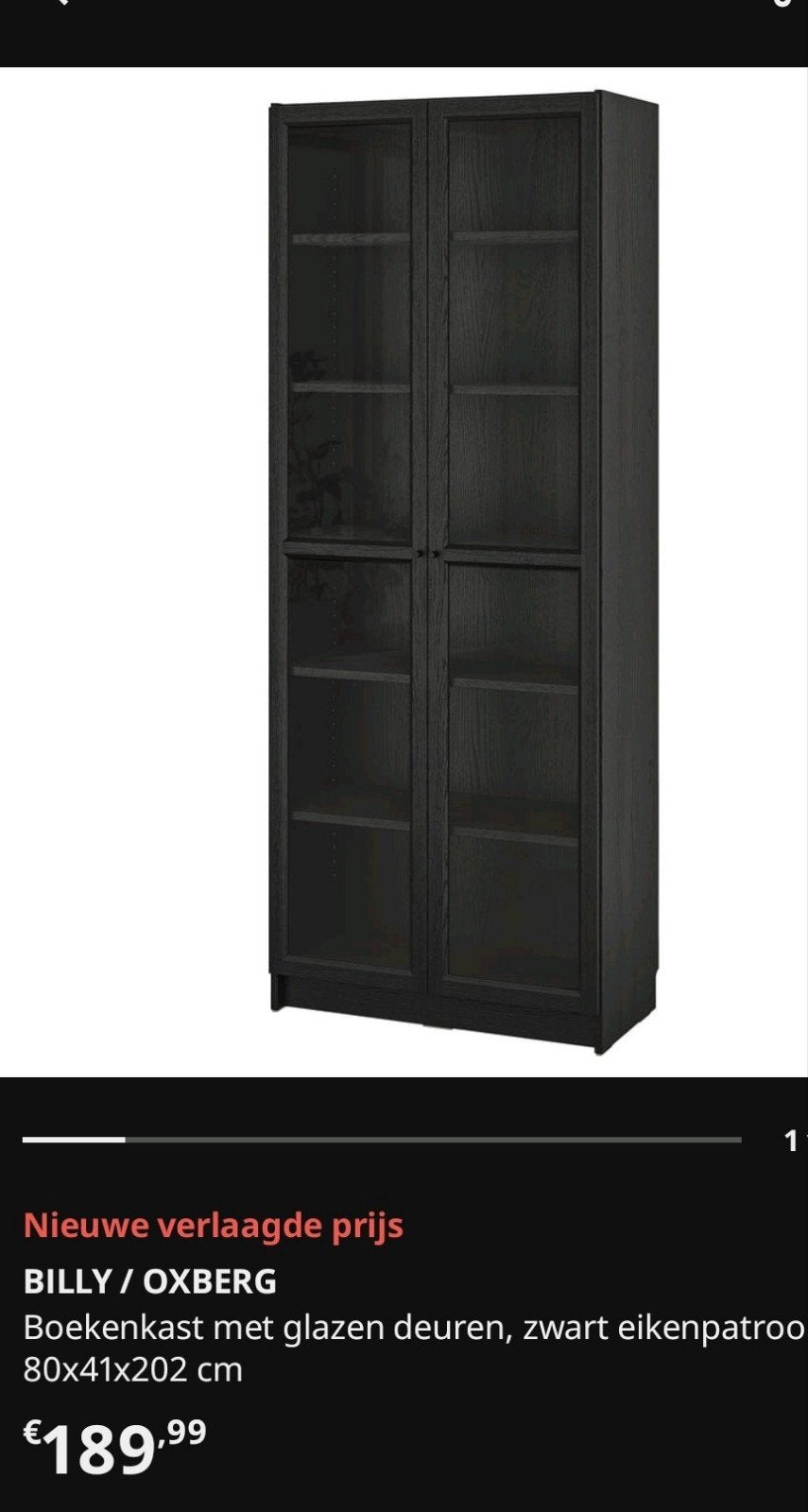 IKEA Billy Boekenkast met Glazen Deuren - Diep Zwart, Huis en Inrichting, Kasten | Boekenkasten, Ophalen, Modern, Functioneel