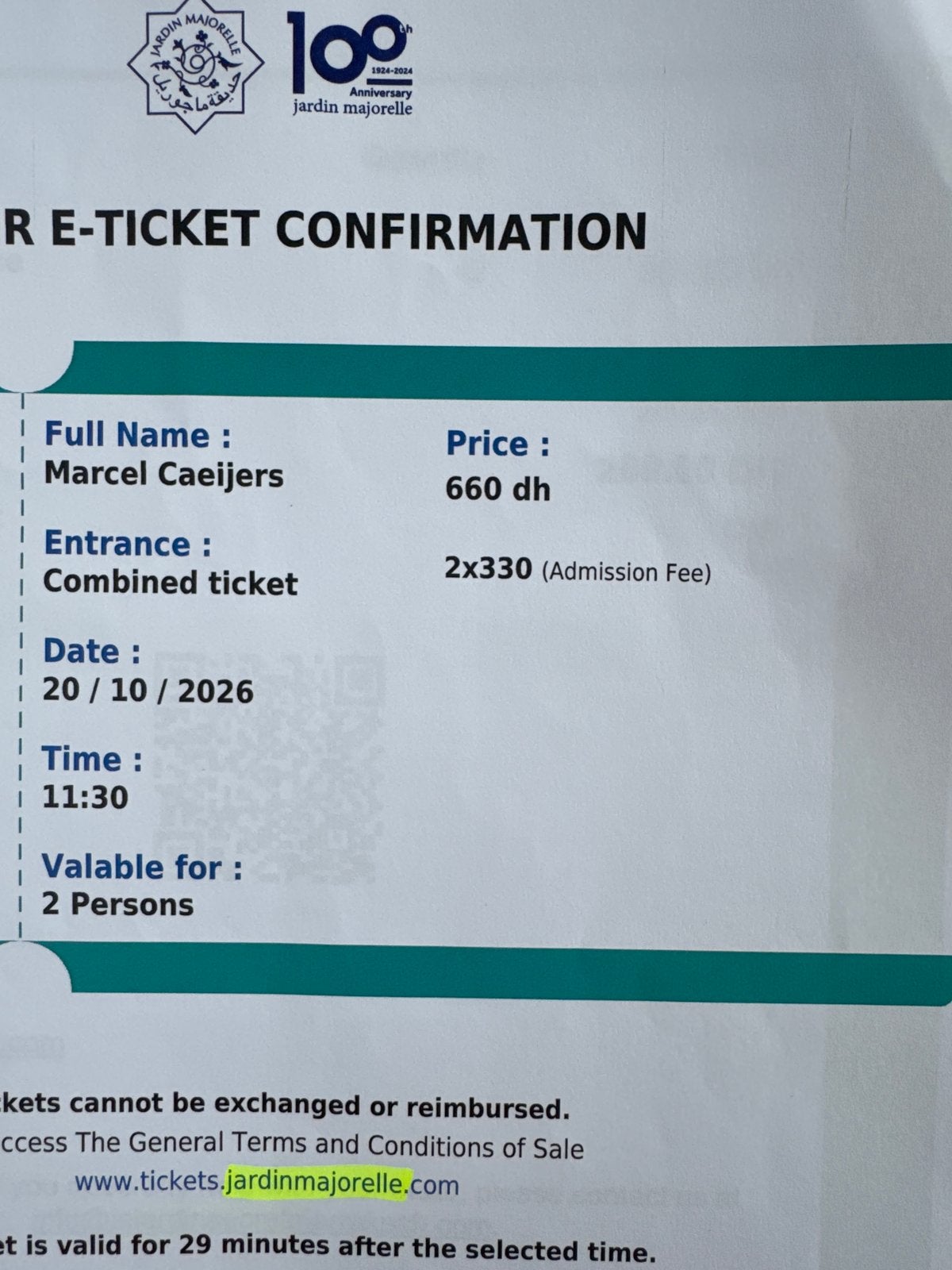 Tickets Marrakesh: Majorelle garden, Garden secret, Bahia, Twee personen, Ticket of Toegangskaart