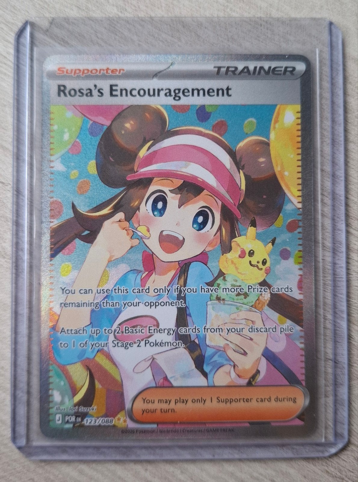 Pokemon Kaart: Rosa's Encouragement Full Art Trainer, Ophalen of Verzenden, Zo goed als nieuw, Losse kaart