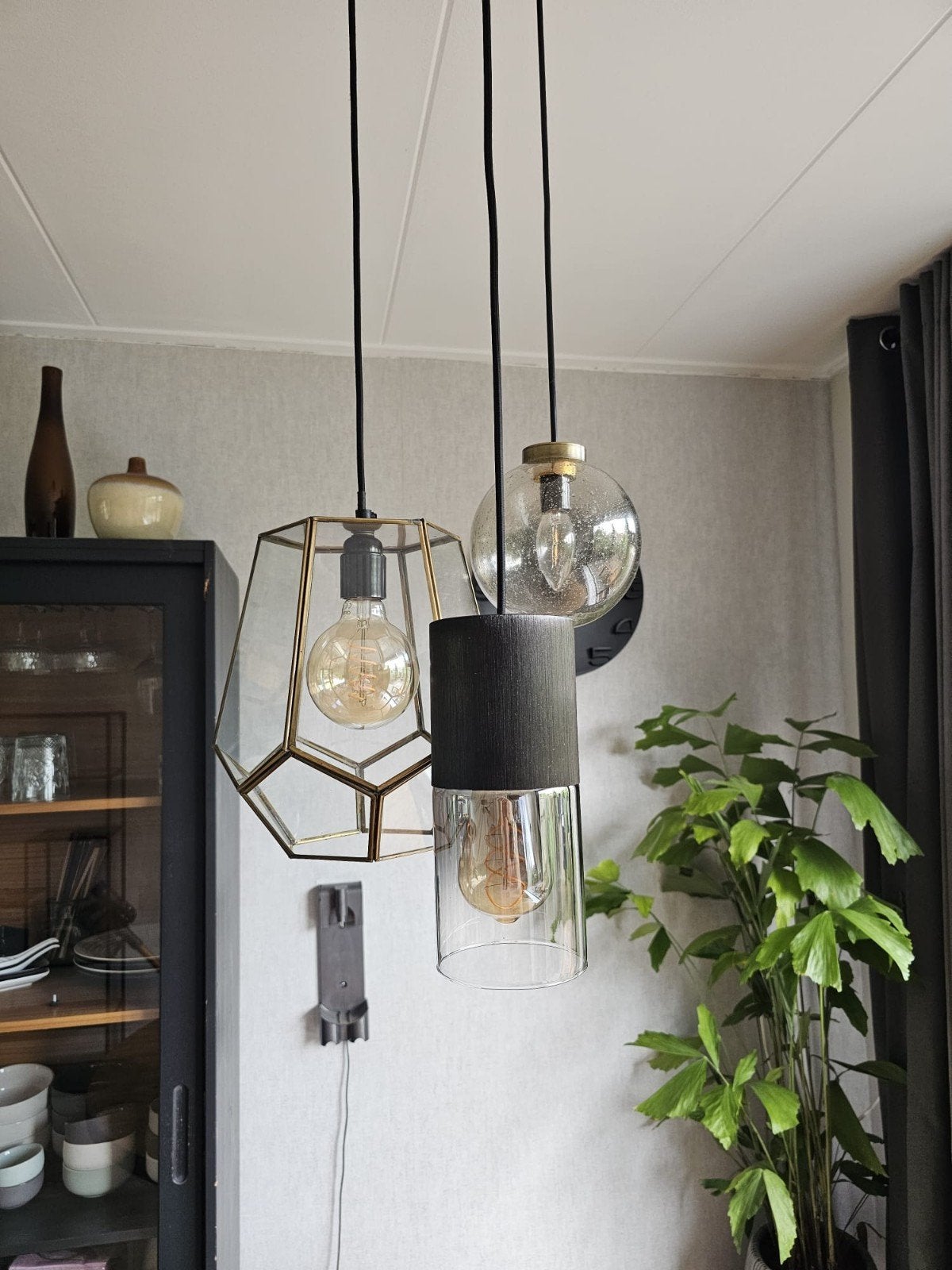 Moderne cluster hanglamp met 3 verschillende lampen, Huis en Inrichting, Ophalen, Modern, Industrieel, Eclectisch, E27 (groot)