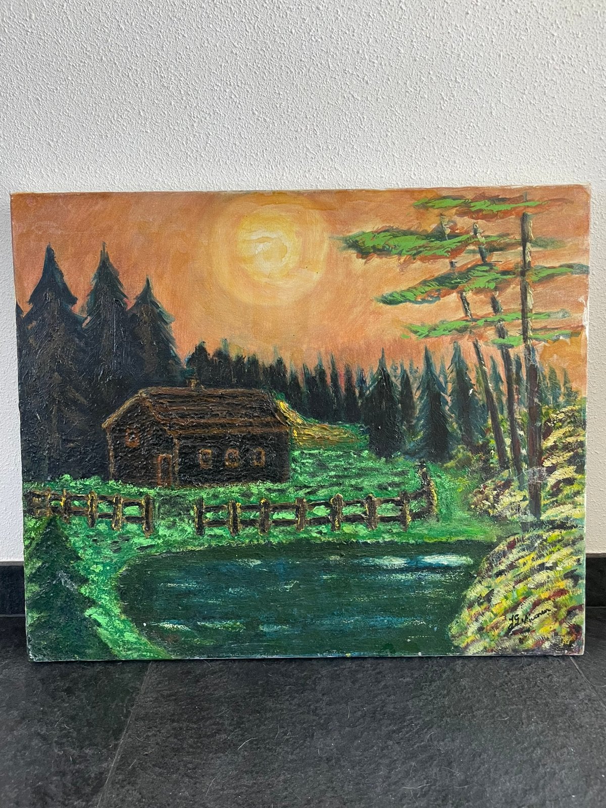 Klassiek olieverf schilderij, 50x60 cm., Antiek en Kunst, Gesigneerd, Doek, Ophalen of Verzenden, Landschap