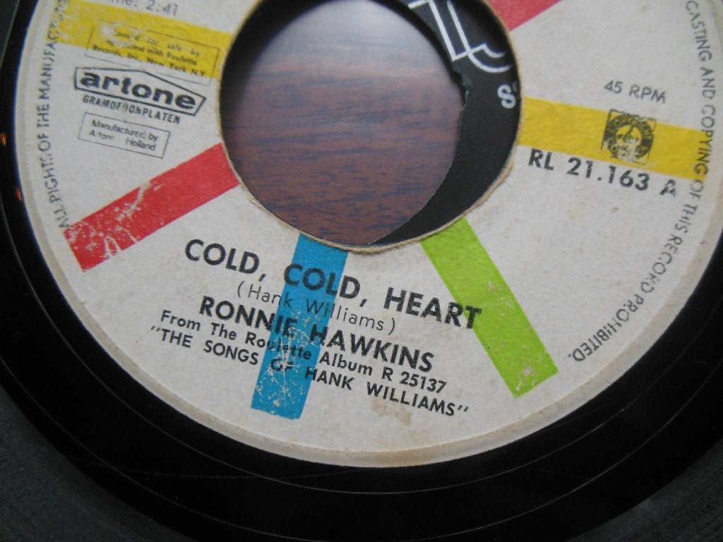 single ronnie hawkins 45rpm jukebox vinyl record cold cold, Ophalen of Verzenden, Gebruikt, 7 inch, Rock en Metal