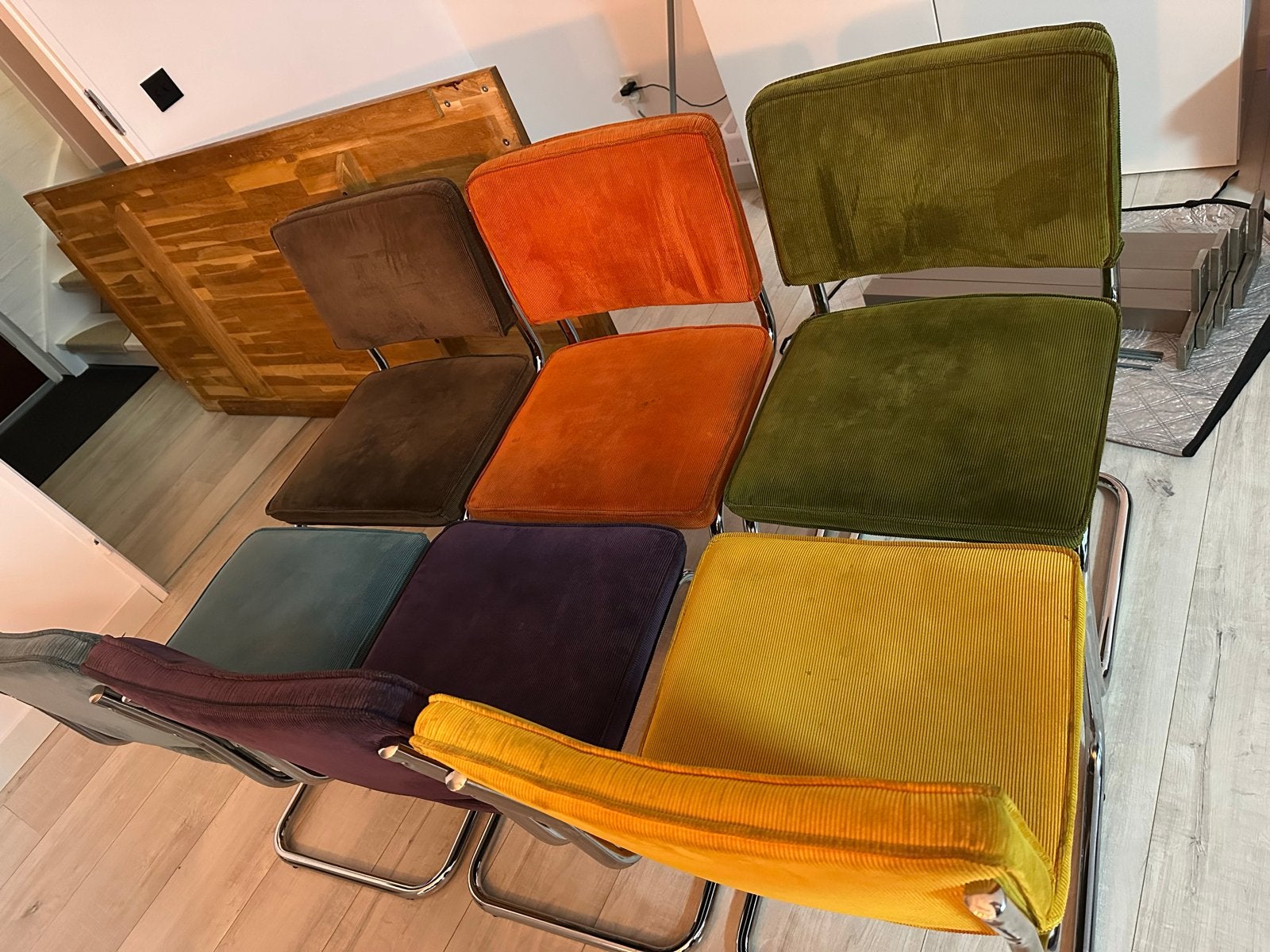 Set van 6 vintage stoelen in diverse kleuren, Ophalen, Gebruikt, Overige kleuren, Metaal