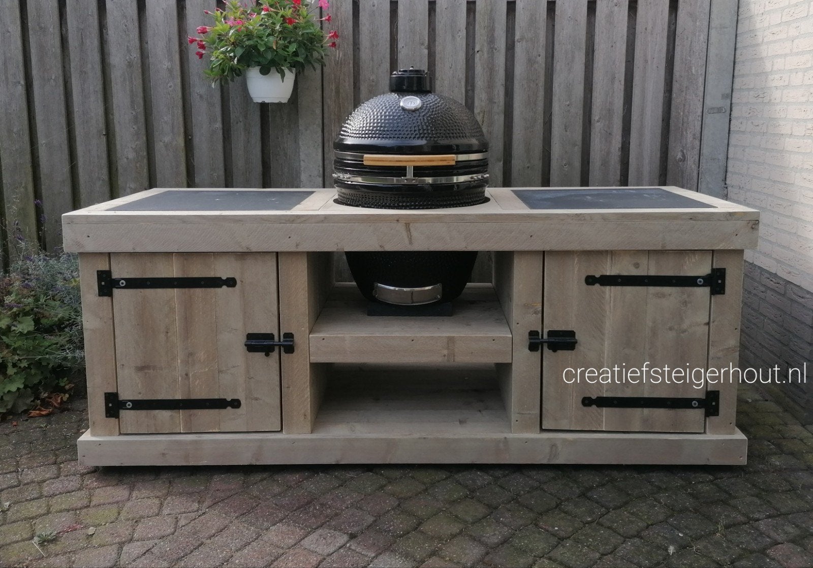 Verrijdbare buitenkeuken bbq kamado egg mancave steigerhout, Verzenden, Nieuw, Houtskool, Inbouw