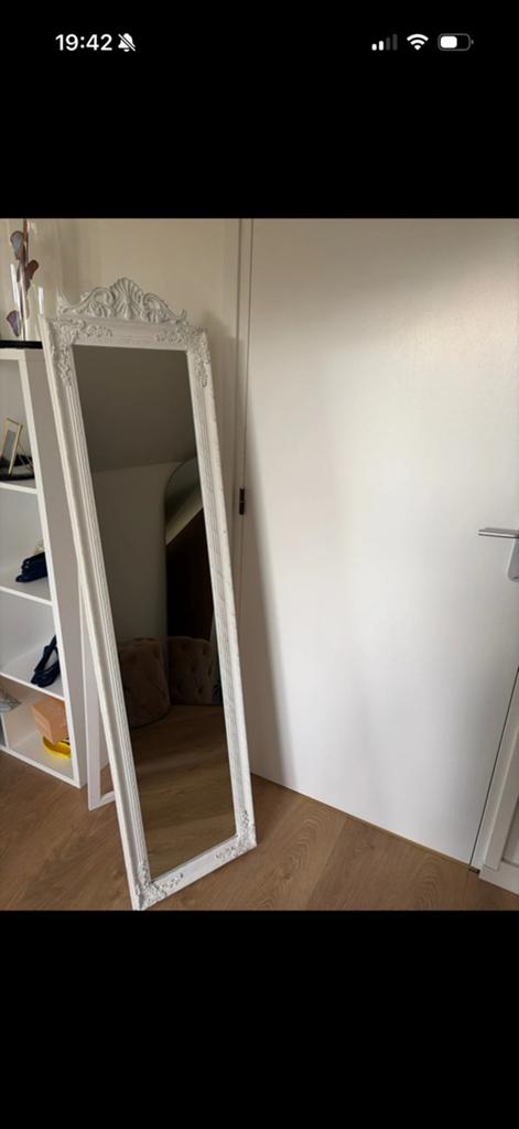 Passiegel wit brocante, Huis en Inrichting, Woonaccessoires | Spiegels, Ophalen of Verzenden, Rechthoekig, Minder dan 50 cm, 150 tot 200 cm