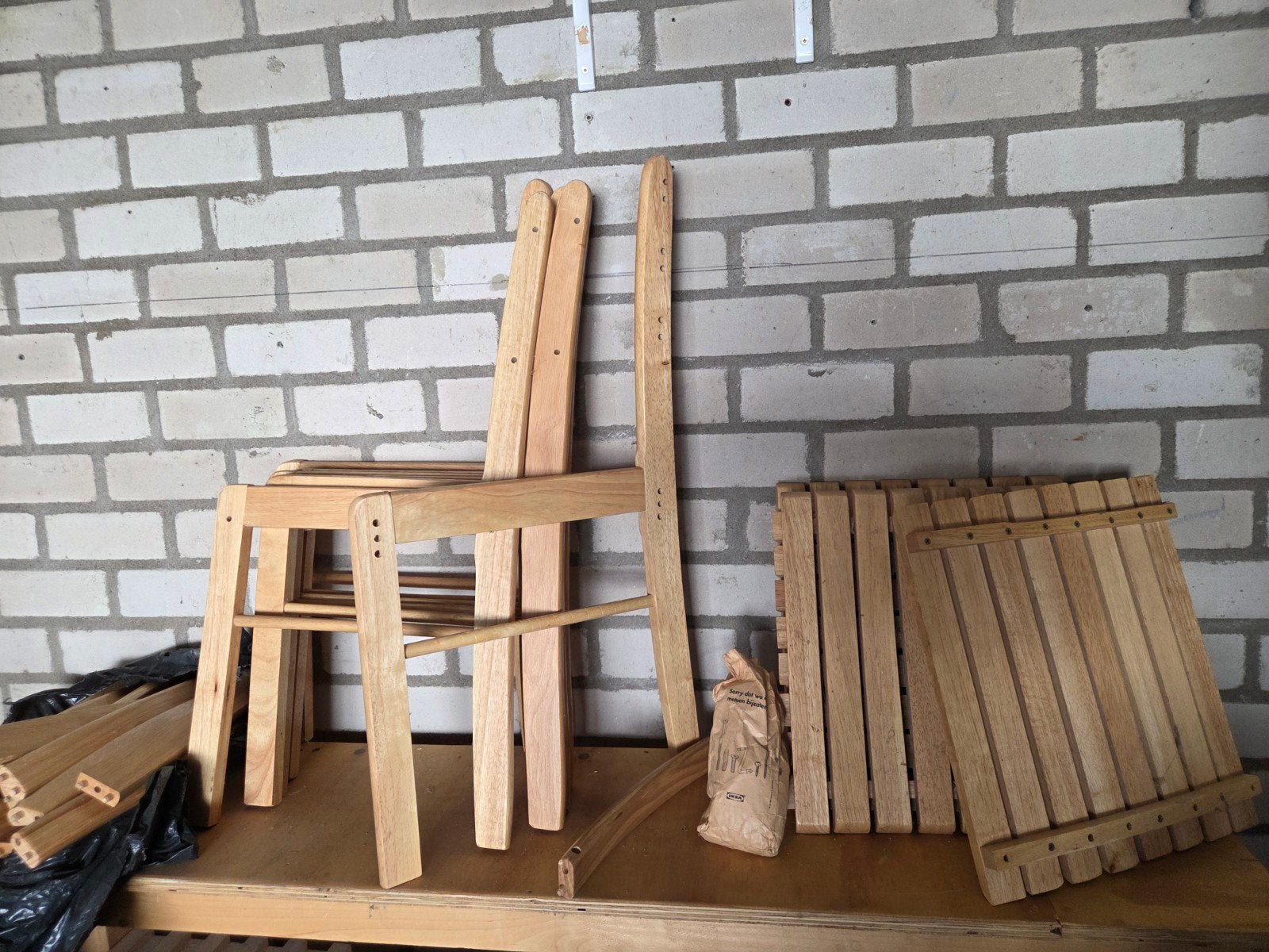 Houten stoelen - zelfbouw/onderdelen, Gebruikt, Bruin, Ophalen of Verzenden, Vier