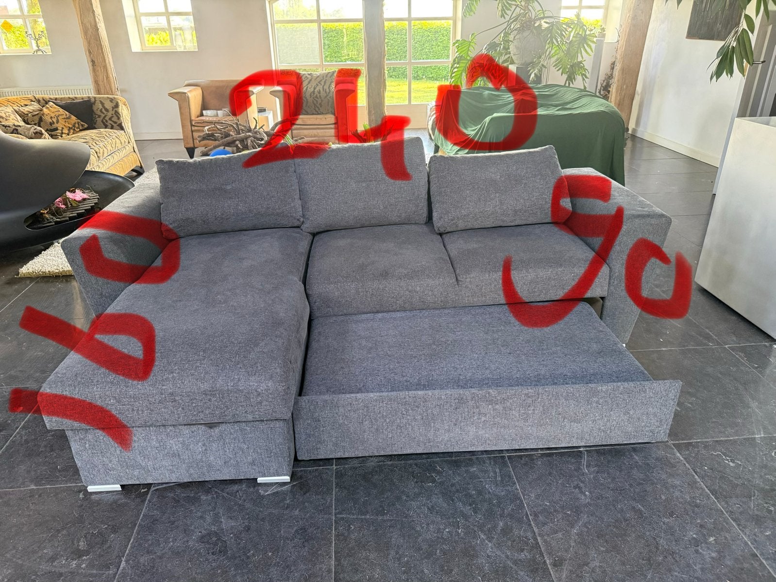 Slaapbank grijs stevig, Tweepersoons, Zo goed als nieuw, Grijs, 140 cm