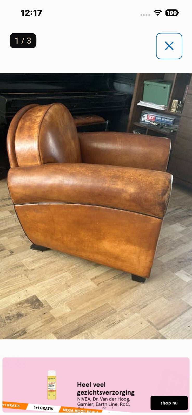 Schapenleren fauteuil Artistiek Breda Bart van Bekhoven, Ophalen, Gebruikt, Leer, 75 tot 100 cm