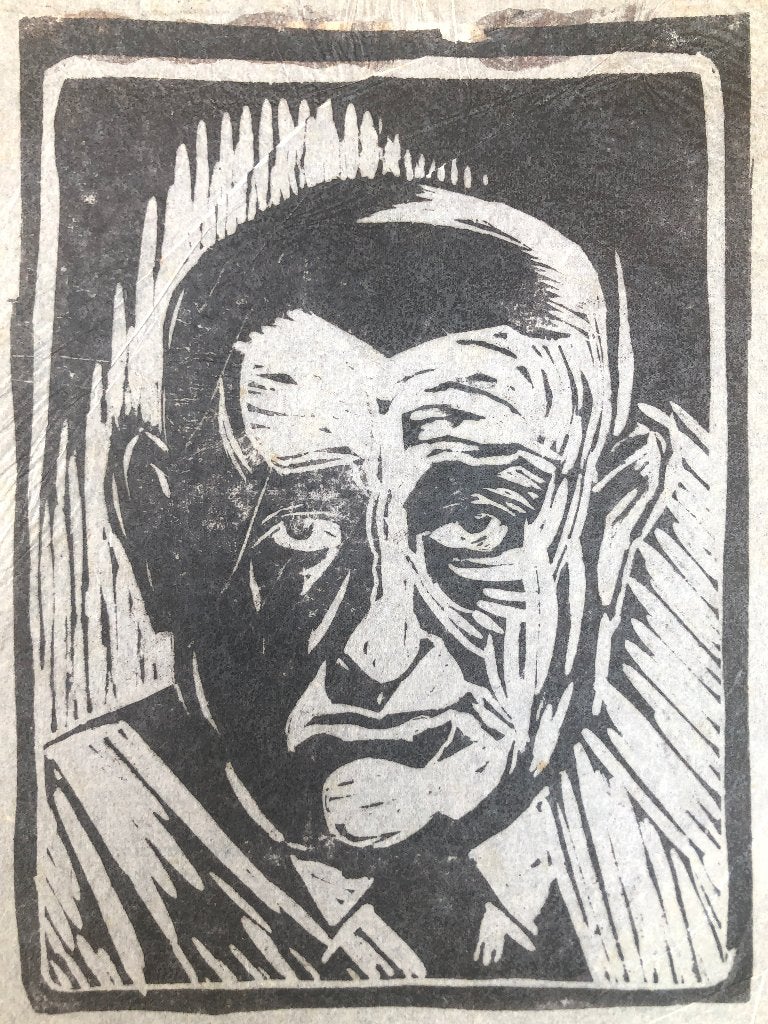 Jelle Troelstra (1891-1979)? Houtsnede 'Portret Pieter Jelle, Antiek en Kunst, Ophalen of Verzenden