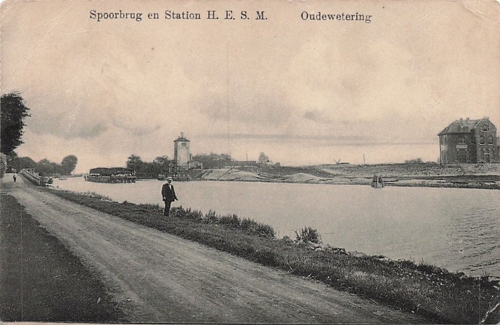 AN051 Oudewetering Spoor brug en Station H.E.S.M. ca. 1915, Verzenden, Voor 1920, Gelopen, Zuid-Holland