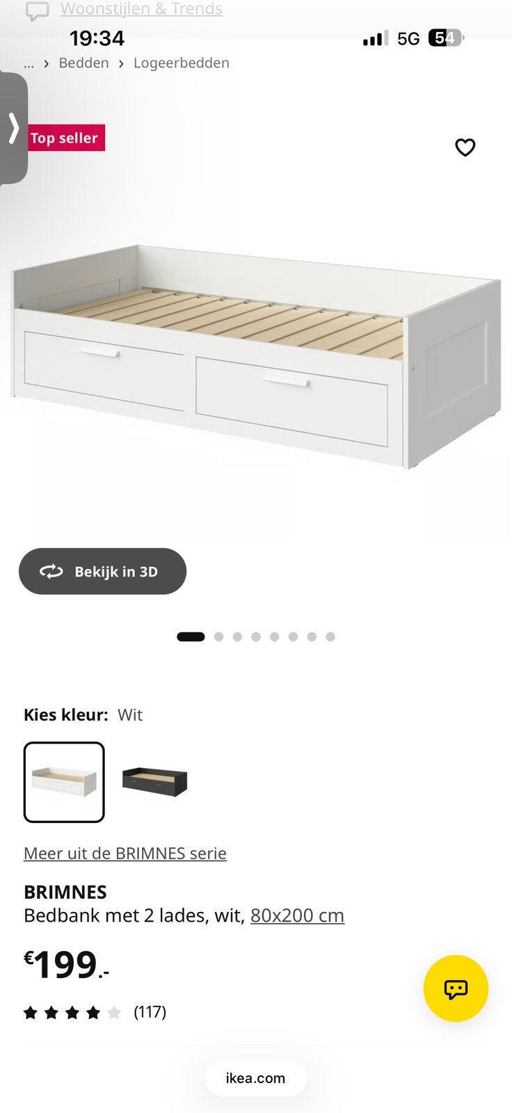 Ikea brimnes uitschuifbed, Ophalen, 90 cm, Eenpersoons, Wit