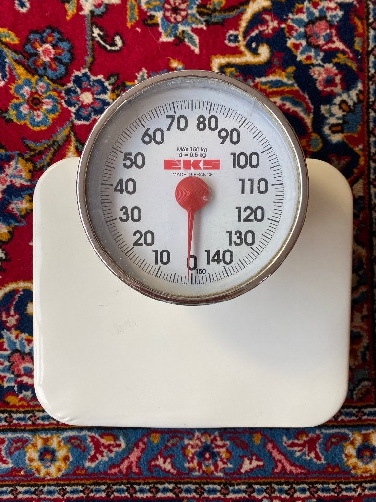 Vintage Personenweegschaal EKS - Made in France, Witgoed en Apparatuur, Gebruikt, Analoog, 100 kg of meer, Ophalen of Verzenden
