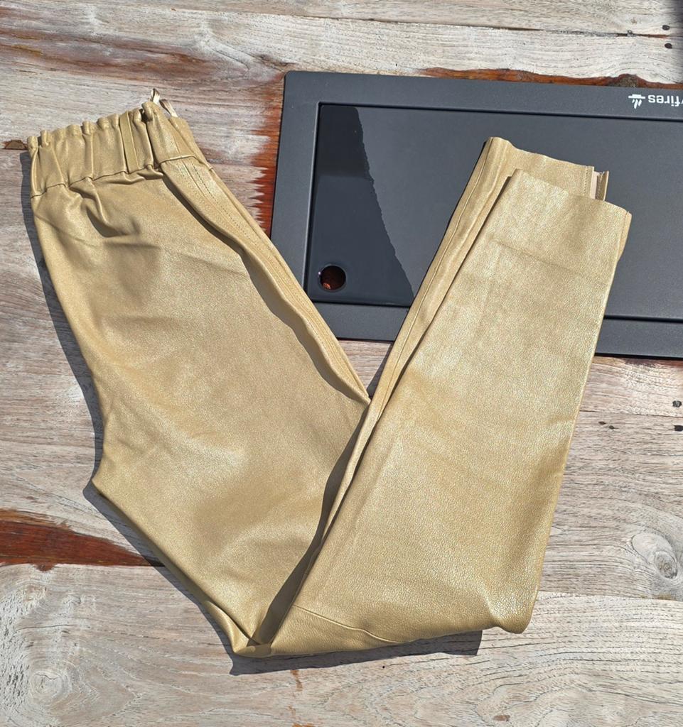 DNA Amsterdam Camel Beige Gouden Leren Broek Maat XS/34, Kleding | Dames, Beige, Ophalen of Verzenden, Zo goed als nieuw, Maat 34 (XS) of kleiner