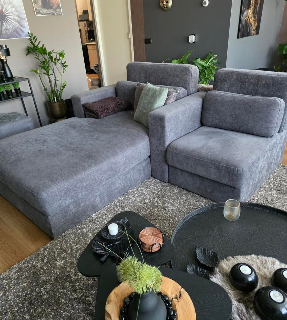Moderne grijze loungebank met chaise longue, Huis en Inrichting, Banken | Bankstellen, Ophalen, Modern, Comfortabel, Gebruikt