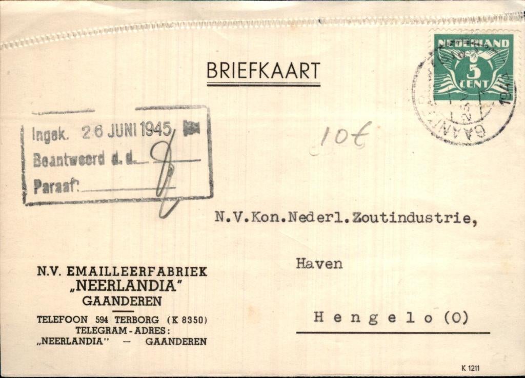 Gaanderen - Briefkaart - Neerlandia, Ophalen of Verzenden, 1940 tot 1960, Gelopen, Gelderland
