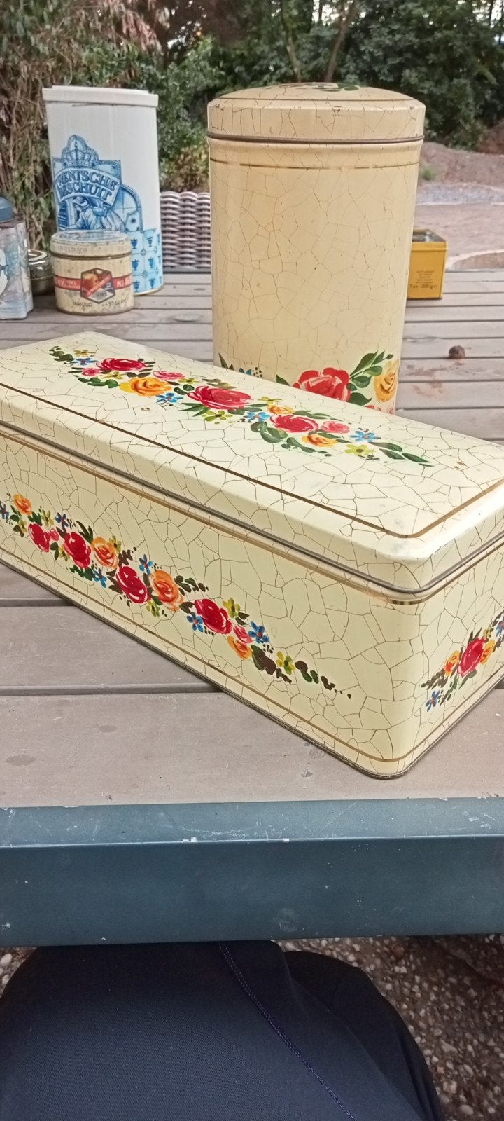 Vintage Verkade koek- en beschuitblik met bloemmotief, Verzamelen, Blikken, Ophalen of Verzenden, Gebruikt, Beschuit, Verkade