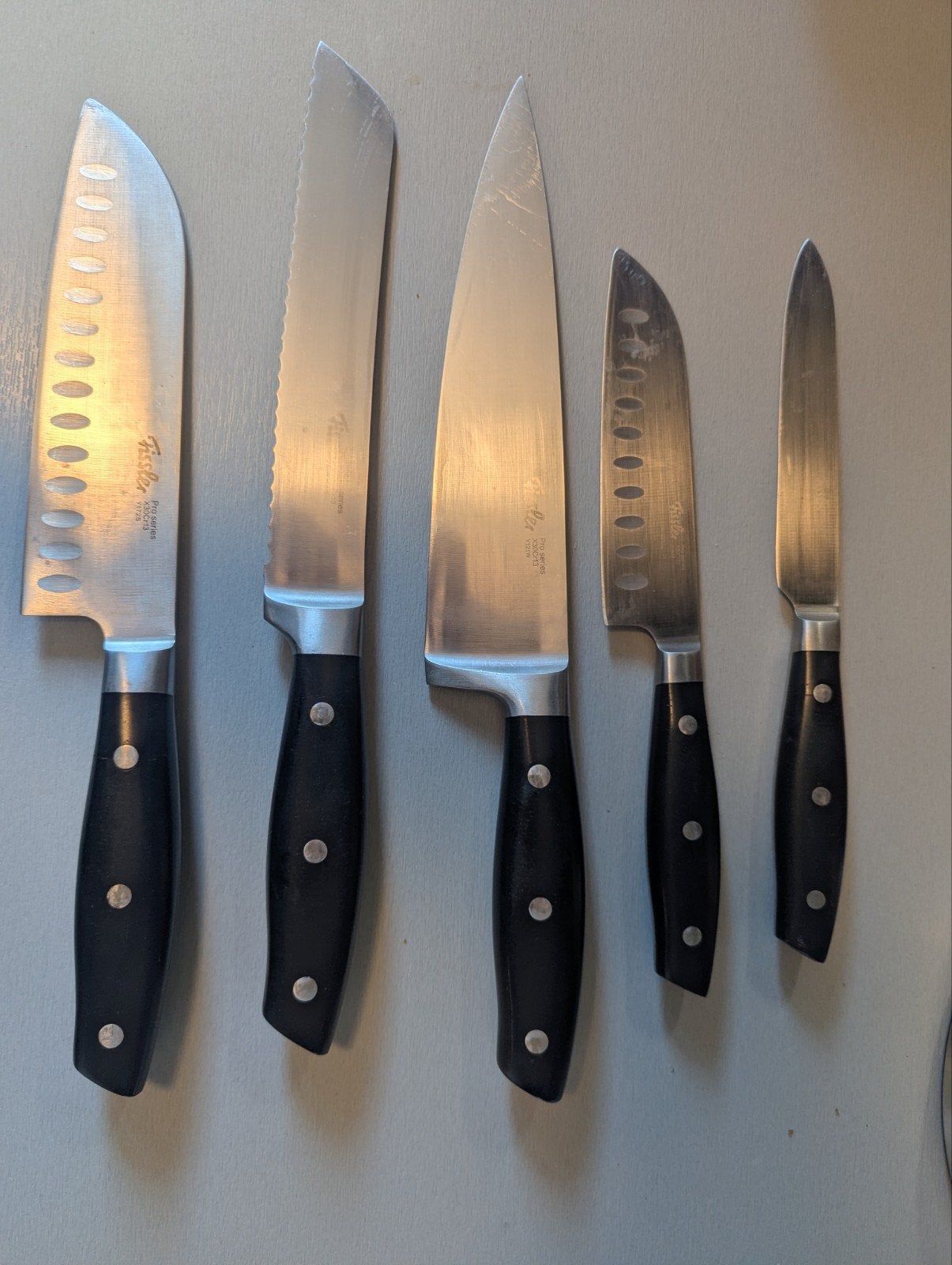 5 fissler messen. Lees tekst., Ophalen, Gebruikt, Overige merken, Rvs of Chroom