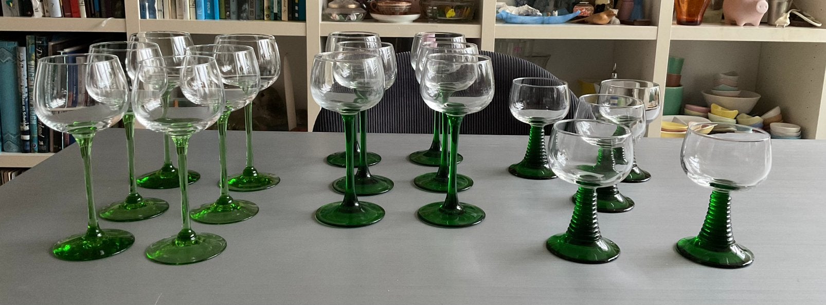 18x Luminarc wijnglas, Roemer groene voet; €30/€25 per set, Glas of Glazen, Overige merken, Ophalen of Verzenden, Overige stijlen