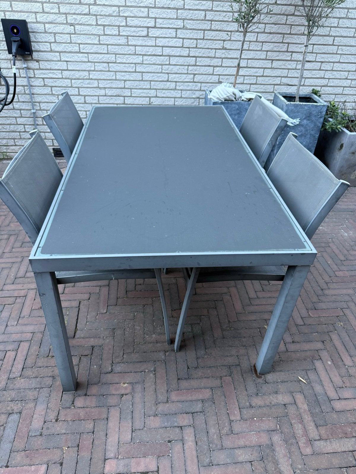 Tuinset:  tafel met 4 stoelen 160x90cm, Tuin en Terras, Ophalen, Gebruikt, Rechthoekig, Metaal