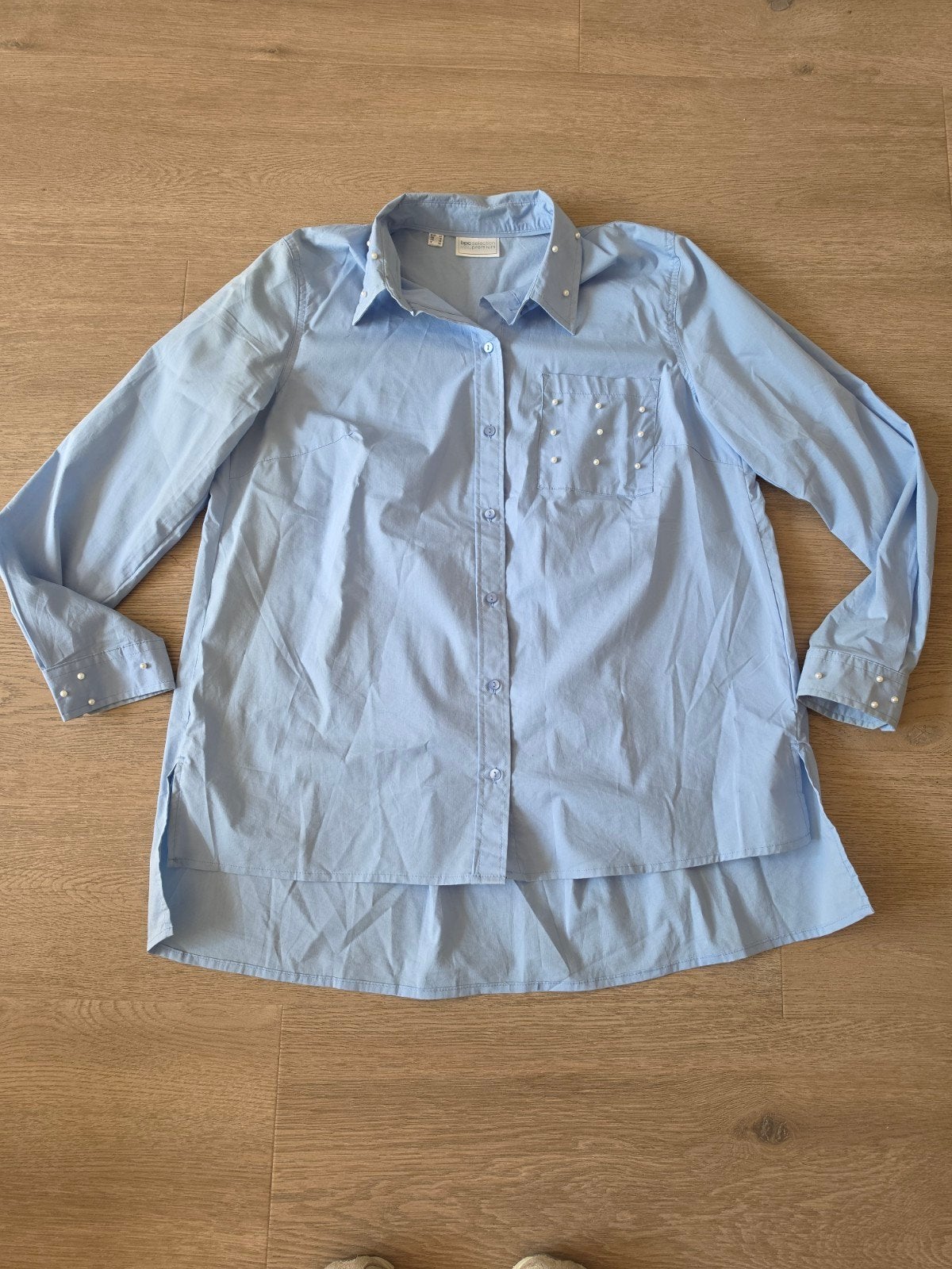 Lichtblauwe blouse maat 42, Ophalen of Verzenden, Zo goed als nieuw, Maat 42/44 (L), Blauw