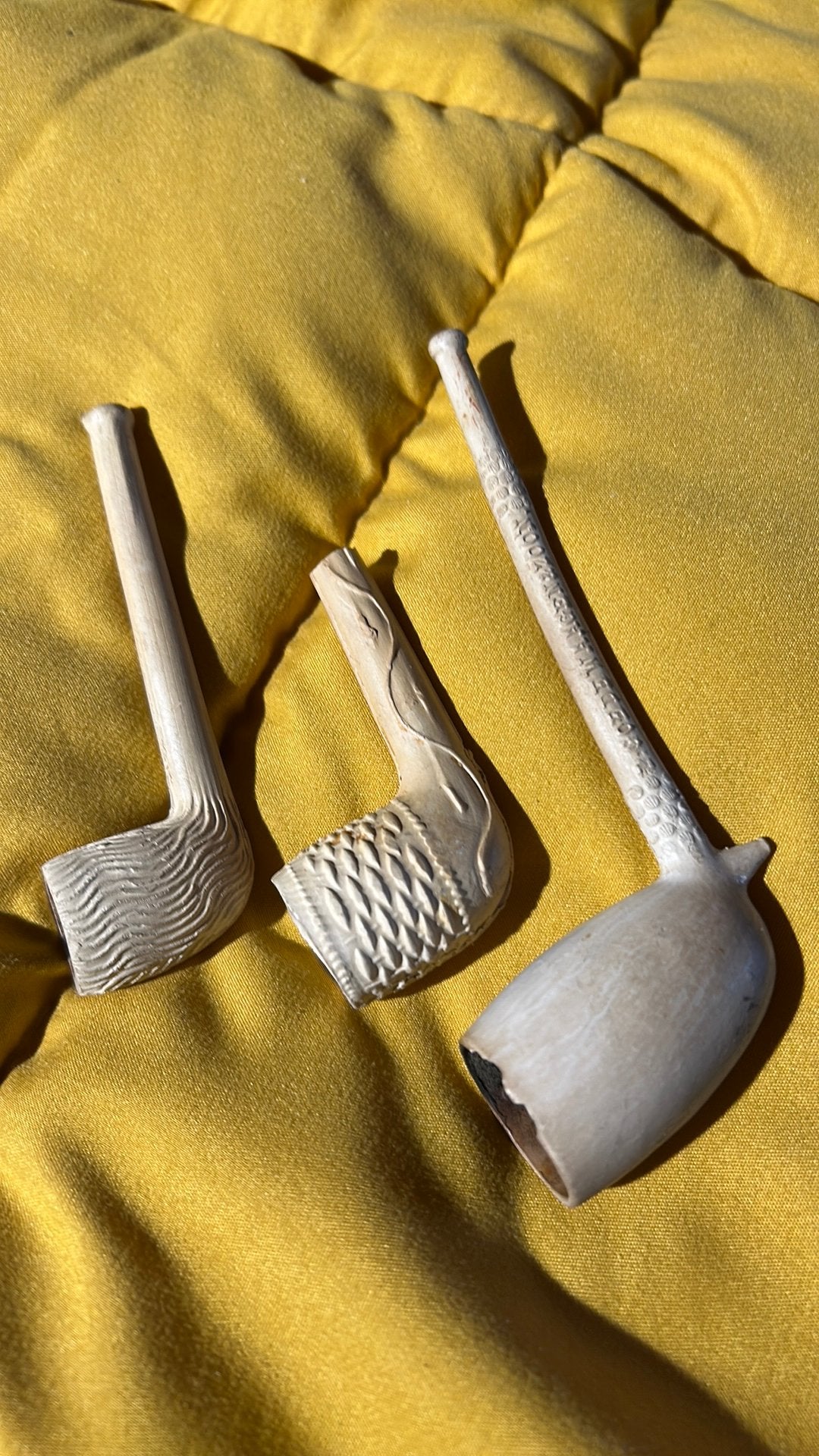 3 bodemvondst stenen pijpjes 7-13 cm, Gebruikt, Ophalen of Verzenden, X, X