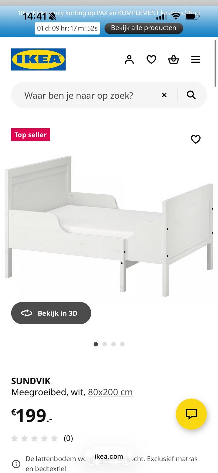 Ikea Sundvik meegroeibed 80x200 incl. matras en lattenbodem, Kinderen en Baby's, Kinderkamer | Bedden, Ophalen, Gebruikt, 70 tot 85 cm
