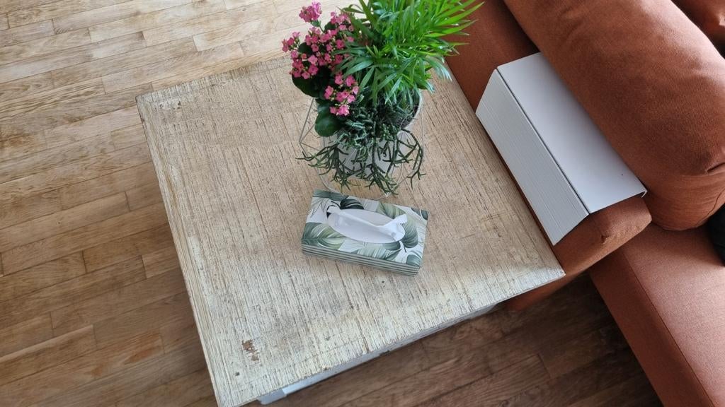 Rivière Maison Houten bijzettafel / salontafel met lade, Ophalen, Minder dan 45 cm, Gebruikt, Vierkant