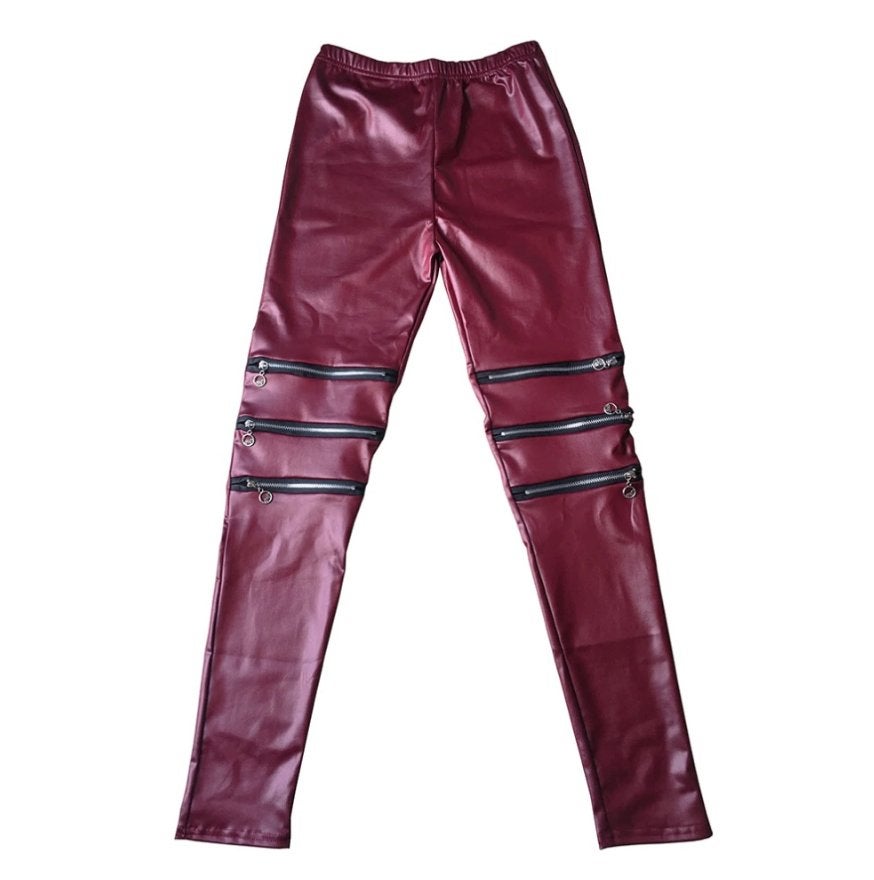 Rode legging met ritsen broek sexy dames vrouwen stretch, Maat 38/40 (M), Verzenden, Nieuw, Lang