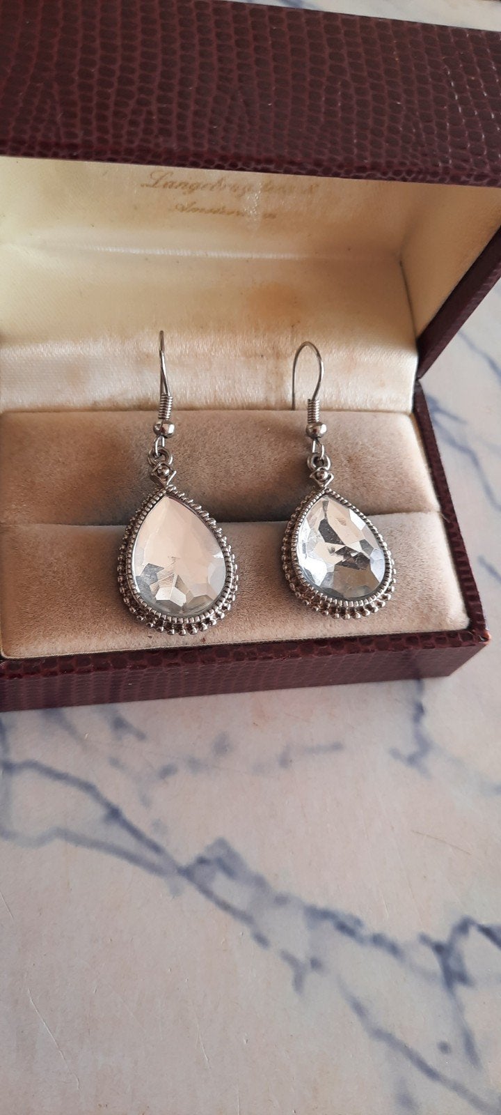 Vintage Druppel Oorbellen met Swarovski Kristal, Met kristal, Overige materialen, Ophalen of Verzenden, Zilver