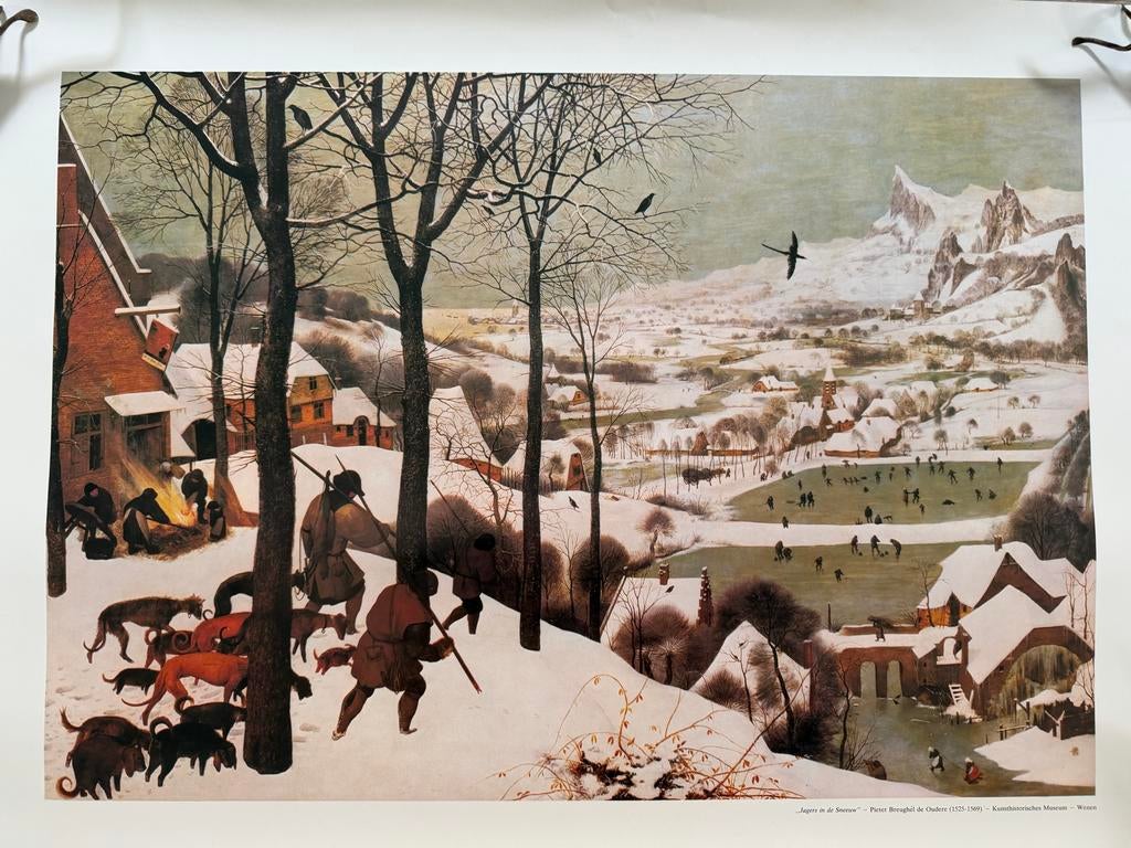 Oude poster: Jagers in de sneeuw -P. Bruegel 4 posters €15,-, Ophalen of Verzenden