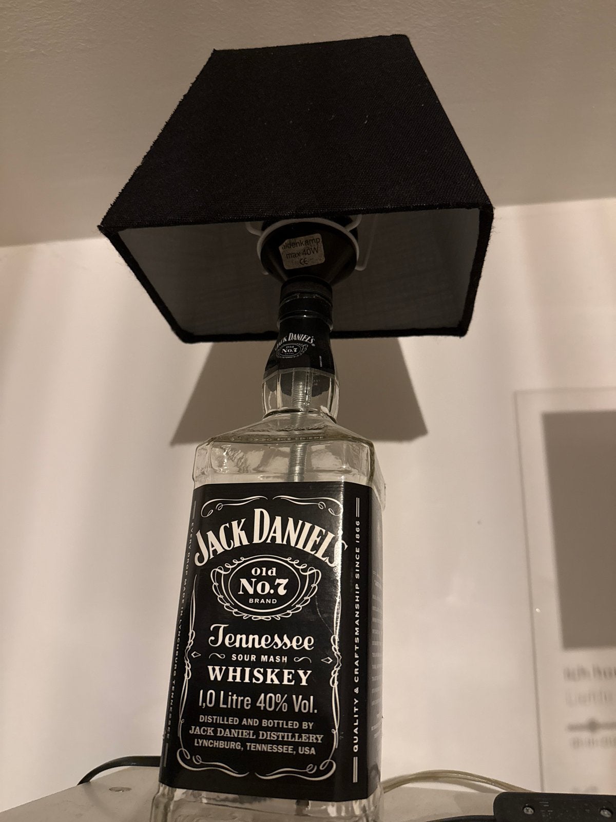 Jack Daniel's fles lamp met zwarte kap, Zwart, Industrieel, Ophalen of Verzenden, Zo goed als nieuw