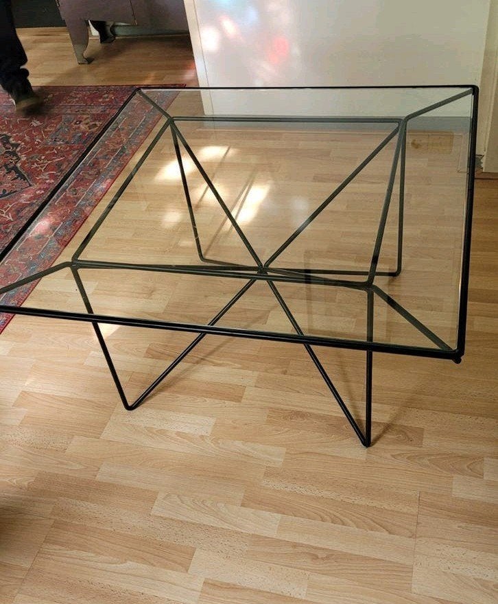 Design salontafel - staal met glas, Ophalen, 50 tot 100 cm, Vierkant, 50 tot 100 cm