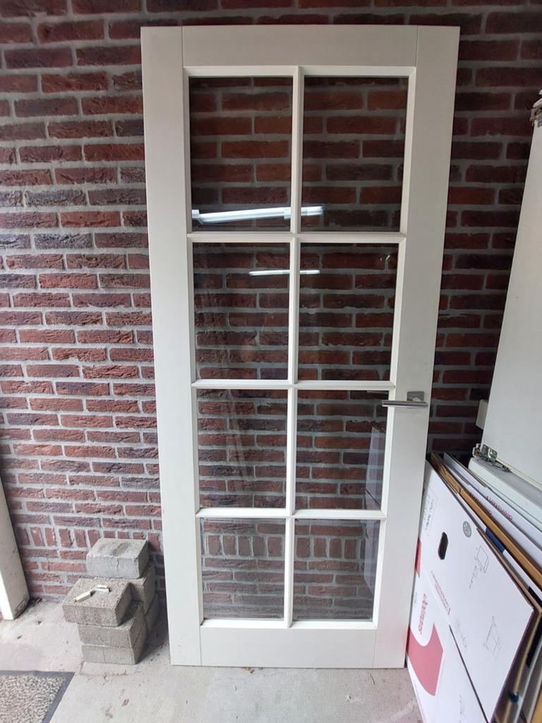 Witte binnendeur met glaspanelen, Ophalen, Gebruikt, 80 tot 100 cm, Binnendeur