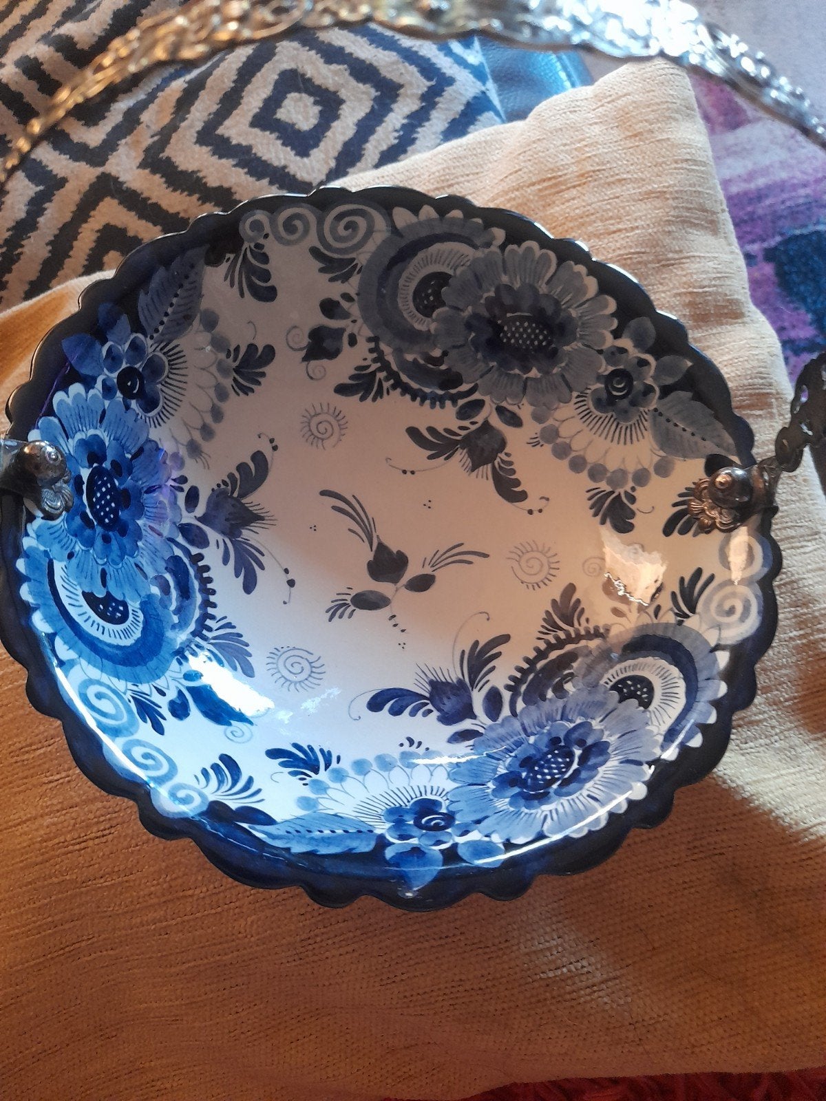 Delftsblauwe schaal met zilver,verzilverd hengsel., Ophalen of Verzenden