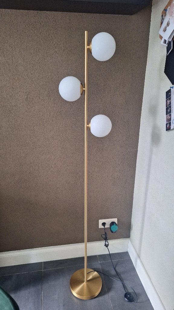 Messing gouden vloerlamp, Ophalen, Zo goed als nieuw, Glas, 150 tot 200 cm